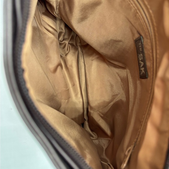 The Sak Brown Woven Shoulder Bag Crochet Hobo Purse Leather Trim - Picture 6 of 10